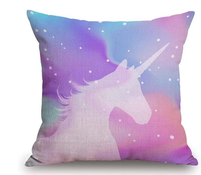 Product photo of a unicorn galaxy pillow cover