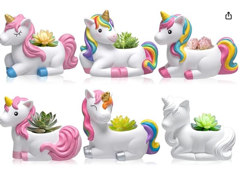Example product photo of a unicorn planter set