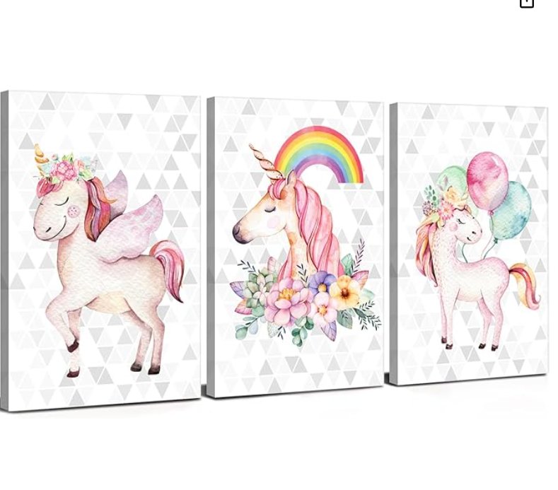 Product photo of a unicorn wall art set